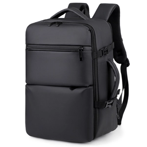 Waterproof black business travel backpack with multi-layer design and padded straps