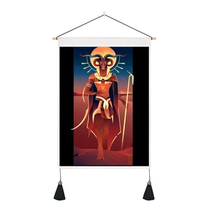 Détail d'une peinture sur parchemin de mythologie égyptienne, tige en bois et glands