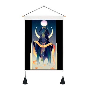Détail d'art mural mythologie égyptienne Thot avec cadre bois et pompons noirs