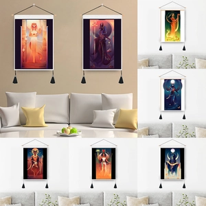 Tapisserie Murale Mythologie Égyptienne Toile Coton Tringle Bois Glands Anubis Horus Art Décoration Salon