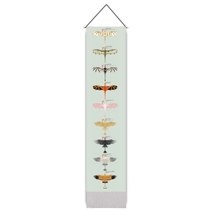 Vertical wall hanging featuring ten colorful dragon evolution illustrations on green fabric