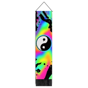 Rotolo da parete verticale con stampa tai chi psichedelica colorata e nappe eleganti