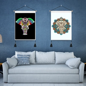 Modern elephant wall hanging set with mandala art and tassels for home decor
