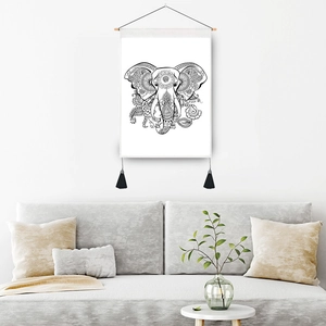 Modern elephant wall tapestry with mandala art and tassels for minimalist living room decor