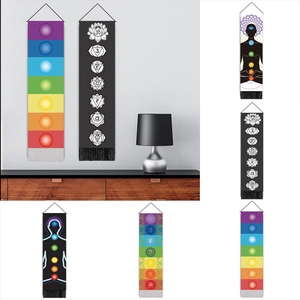 Nordischer Stil Sieben Chakren Meditation Wandteppich Mit Holzstab Fransen Polyester-Baumwolle Rollbild Yoga Zimmer Dekor