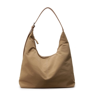 Minimalist khaki brown large capacity tote bag with adjustable strap and top zipper