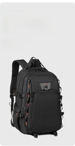 Detail of 20L outdoor backpack with reinforced orange stitching and D-ring gear loops