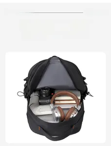 Detail of multi-compartment outdoor backpack showing large capacity and internal storage space