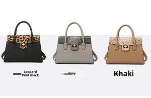 Drei elegante Tragetaschen in Leopard-Schwarz, Grau und Khaki mit Krokoprägung
