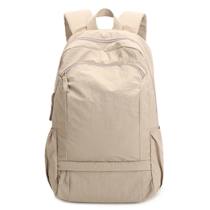 Waterproof beige nylon travel backpack with large capacity and multi-pocket design