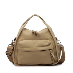 Vielseitige khakifarbene Nylon-Umhängetasche mit verstellbarem Gurt und Taschen
