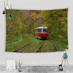 American street subway forest tapestry for bedroom wall decor with vintage red tram train