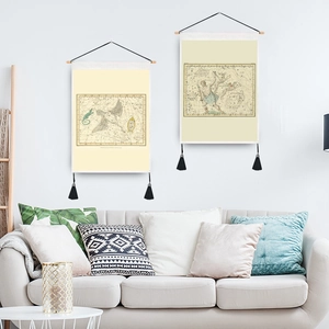 Vintage magic academy nautical treasure map wall tapestries with tassels for home decor