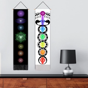Bohemian mandala wall hanging tapestries with seven chakra symbols and bottom tassels