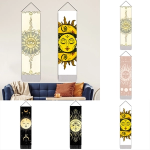 Bohemian Mystical Sun Moon Wall Tapestry With Wooden Pole Tassel Celestial Astrology Wall Art Decor For Living Room Bedroom
