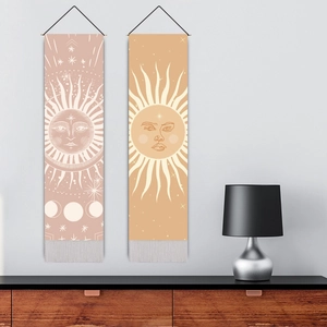 Bohemian sun and moon wall tapestries with tassels for living room wall decor set