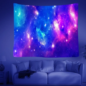 Nebula galaxy tapestry with purple dreamlike starlight for living room wall decor