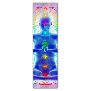 Vertical meditation wall scroll featuring seven chakras and ethereal mandala artwork