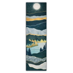 Tapisserie murale paysage abstrait avec ciel étoilé, montagnes et pins dorés élégants