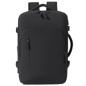 Macro shot of waterproof black business backpack with dual zippers and side buckles