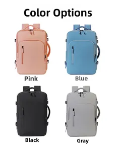 Business travel backpack in pink, blue, black, and grey colors with ergonomic straps