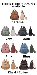 Detail of vintage PU leather backpack set with ethnic woven straps in seven colors