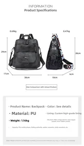Detailed size parameters for the PU leather backpack and leopard print chest bag set