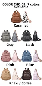 Multiple colors of women's vintage PU leather backpack and bohemian style chest bag set