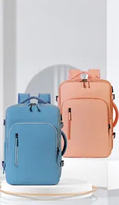 Close-up of waterproof business backpack with reinforced handles and durable side straps