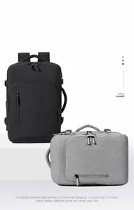 Detailed view of dual handles and reinforced stitching on water-resistant travel backpack