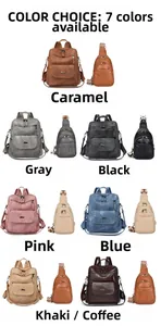 Macro display of PU leather backpack set available in seven vintage multi-color options