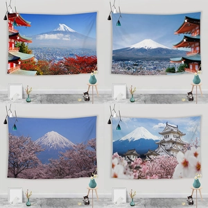 Japanese Mt Fuji Cherry Blossom Tapestry Wall Hanging Polyester Peach Skin Fabric Landscape Backdrop For Home Decoration