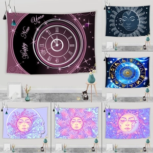 Mystical Sun And Moon Zodiac Tapestry Wall Hanging Bohemian Starry Sky Mystery Polyester Fabric For Bedroom Living Room Decor