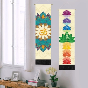 Bohemian style mandala and 7 chakra yoga wall tapestries with black fringe tassels