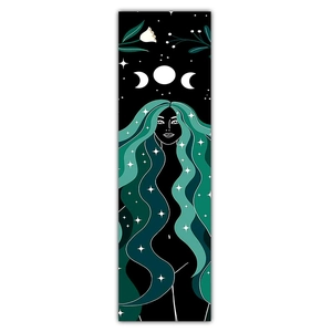 Detailed vertical wall tapestry featuring a mystical celestial girl and moon symbols