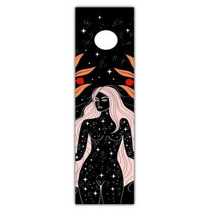 Detailed vertical illustration of star-girl art tapestry with peach skin velvet texture