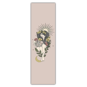 Artistic Mother Earth tapestry print showing a woman holding the earth with sun and moon