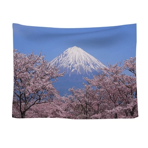 Japanese Mt Fuji and pink cherry blossoms wall tapestry with scenic mountain landscape