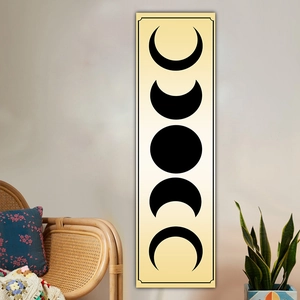 Modern vertical moon phase tapestry on cream background for minimalist wall decoration