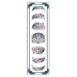 Detailed vertical wall tapestry showing lunar phases with natural floral textures inside