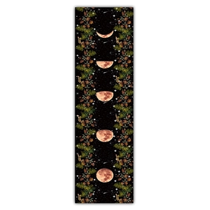 Vertical lunar cycle tapestry with botanical and floral motifs in bohemian style