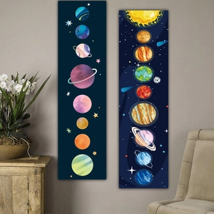 Tapisserie Galaxie Planètes Système Solaire Murale Verticale Phases de la Lune Tissu Peau de Pêche Pour Salon Chambre Bureau Décoration Maison