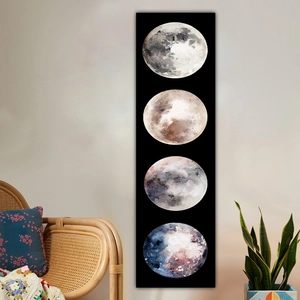 Décoration murale verticale avec quatre phases de lune sur tissu noir en peau de pêche