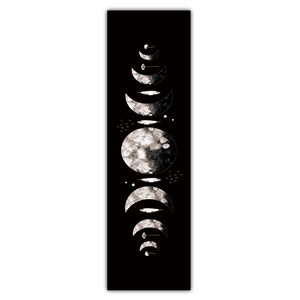 Detailed vertical view of moon phase cycle tapestry with realistic moon surface and feathers