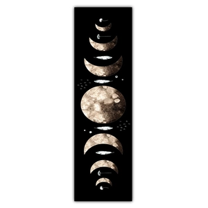 Detailed vertical view of moon phase tapestry featuring bohemian feather and floral motifs
