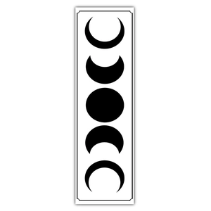 Vertical wall hanging tapestry featuring black and white moon phase cycles on peach skin fabric