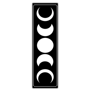 Detailed vertical view of moon phase tapestry showing five lunar stages on black fabric