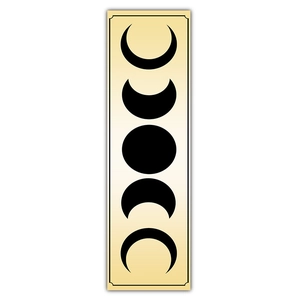 Vertical lunar cycle wall tapestry with five black moon phases on a beige canvas background
