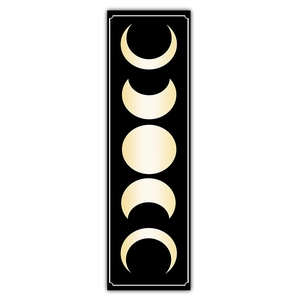 Vertical black tapestry wall hanging featuring gold moon phases from crescent to full moon
