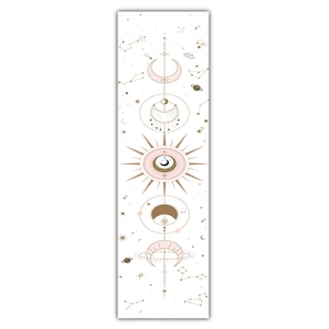 Detailed vertical view of moon phase tapestry with celestial symbols and stars